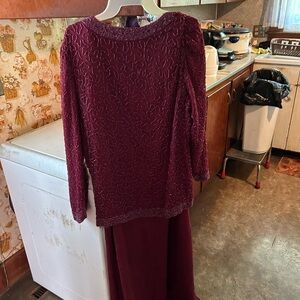 Elegant Burgundy Dress with Beaded Details